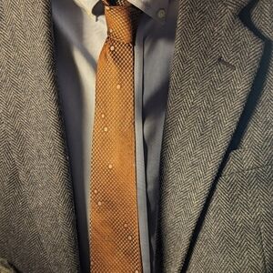 Levy's All Silk Men's Tie Jacksonville brown gold light blue dots vintage skinny